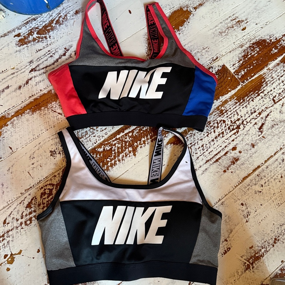 Nike Colorblock Sports Bras in Black, White, Red & Blue - Pair